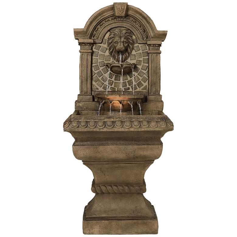 Image 3 Royal Lions-Head 51 inch High Patio Garden Fountain with Light