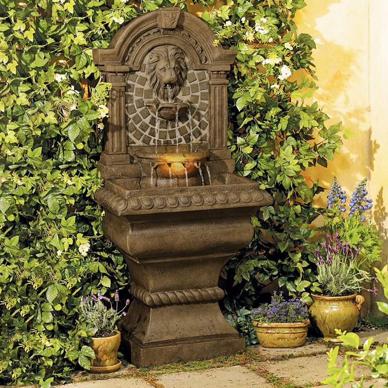 Image 1 Royal Lions-Head 51 inch High Patio Garden Fountain with Light