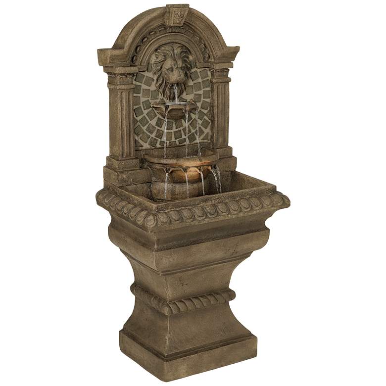 Image 6 Royal Lions-Head 51" High Patio Garden Fountain with Light more views