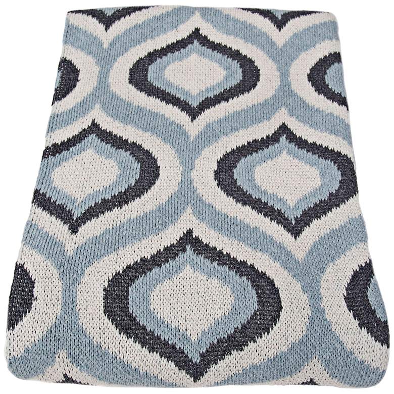 Image 1 Royal Milk White and Pale Blue Jacquard Knit Throw Blanket