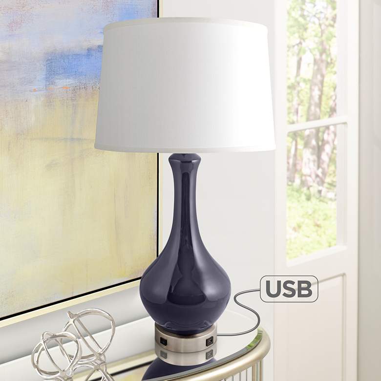 Image 1 Royal Navy Blue Table Lamp with Outlet and USB Port