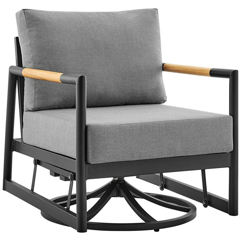 Image 1 Royal Outdoor Patio Swivel Glider Lounge Chair in Black Aluminum and Teak