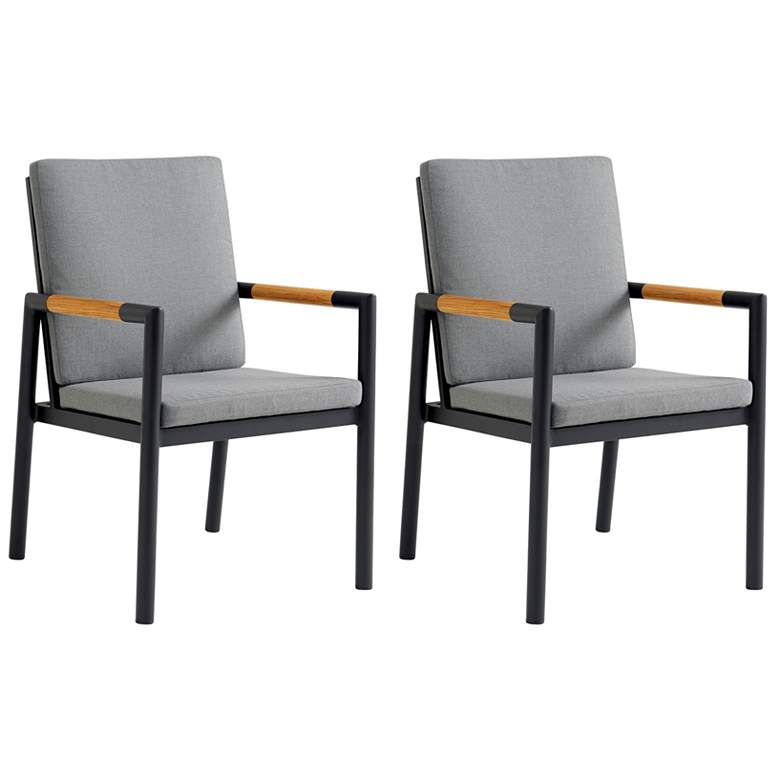 Image 1 Royal Set of 2 Outdoor Dining Chair in Black Aluminum and Teak with Fabric