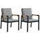 Royal Set of 2 Outdoor Dining Chair in Black Aluminum and Teak with Fabric