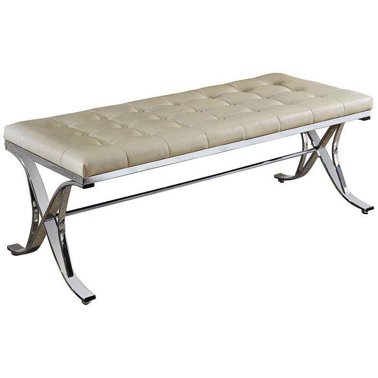 Image 1 Royce Beige Faux Leather Tufted Bench