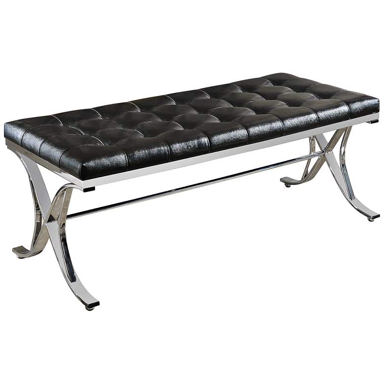 Image 1 Royce Black Faux Leather Tufted Bench