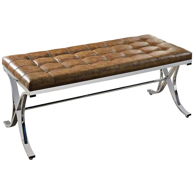 Image 1 Royce Brown Faux Leather Tufted Bench