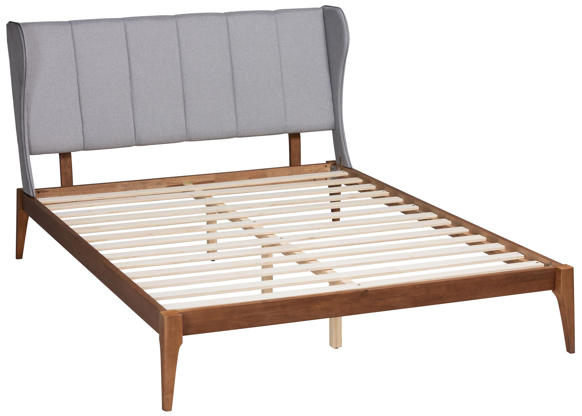 Royce Light Gray Fabric Ash Walnut Wood Queen Platform Bed