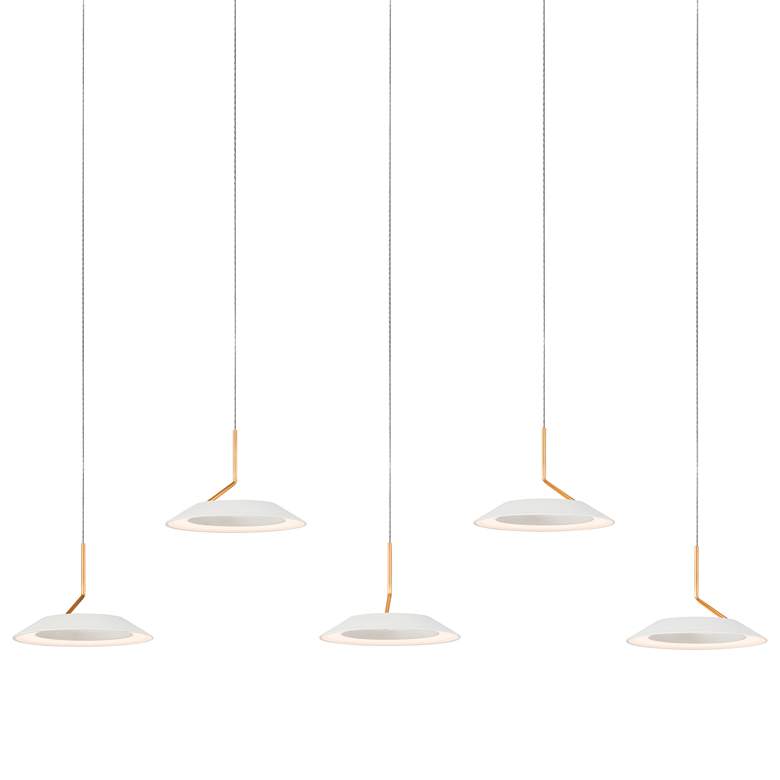 Image 2 Royyo 44 inchW Matte White and Gold 5-Light Linear Pendant