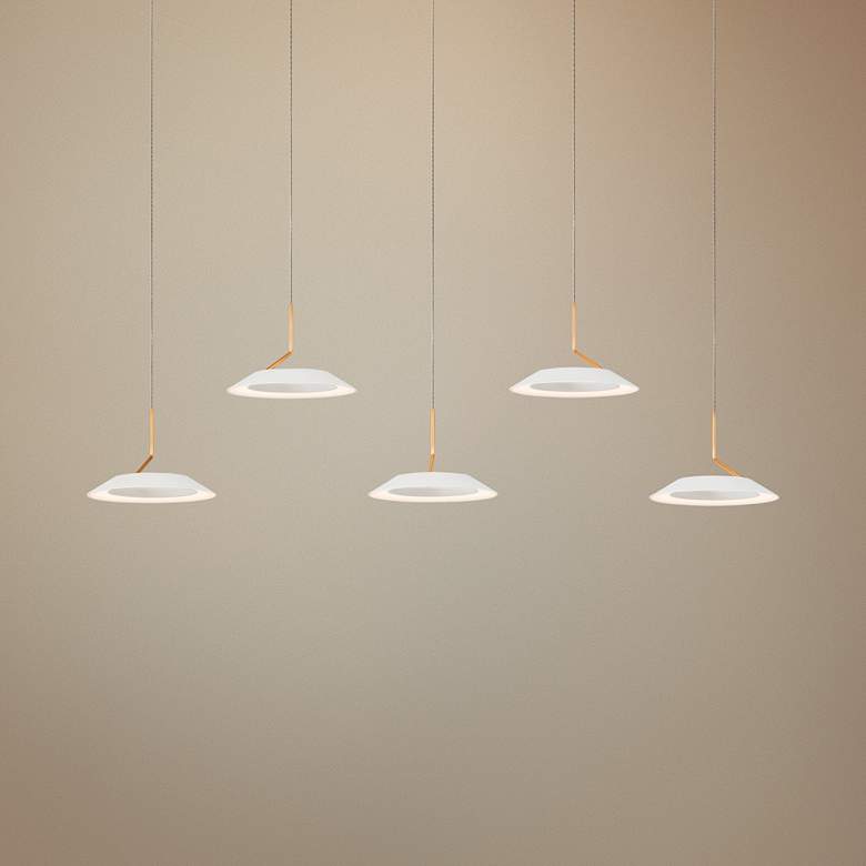 Image 1 Royyo 44 inchW Matte White and Gold 5-Light Linear Pendant