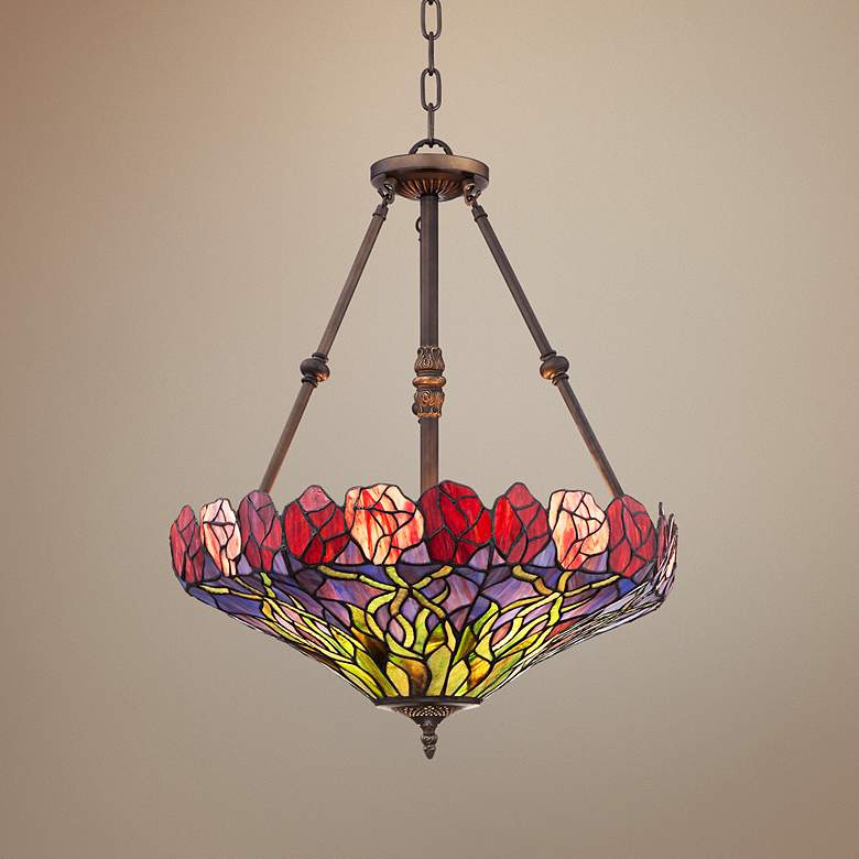 Image 1 Roza Red 20 inch Wide Tiffany Style Art Glass Pendant Light