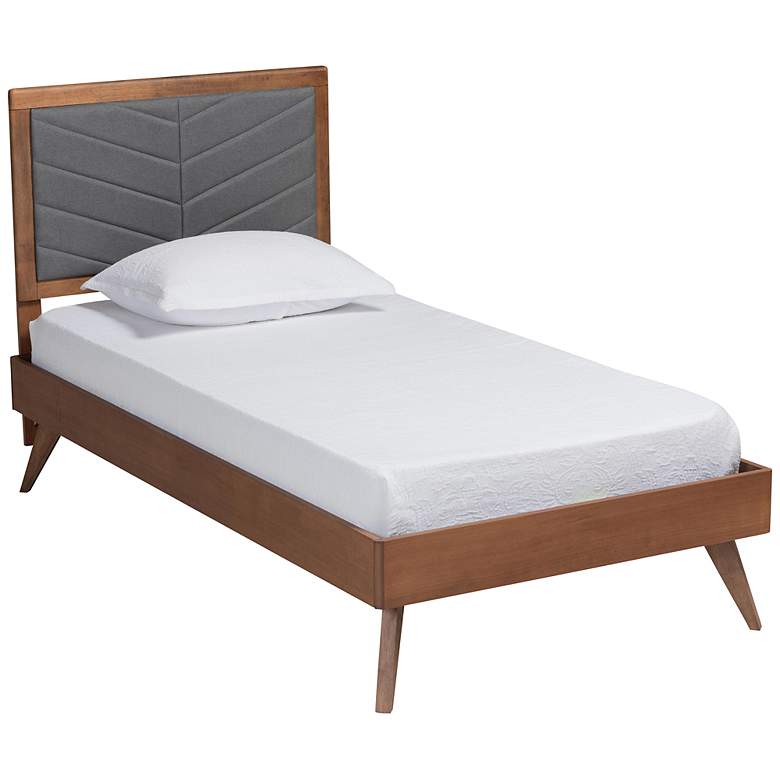 Image 2 Roze Dark Gray Fabric Walnut Brown Twin Size Platform Bed