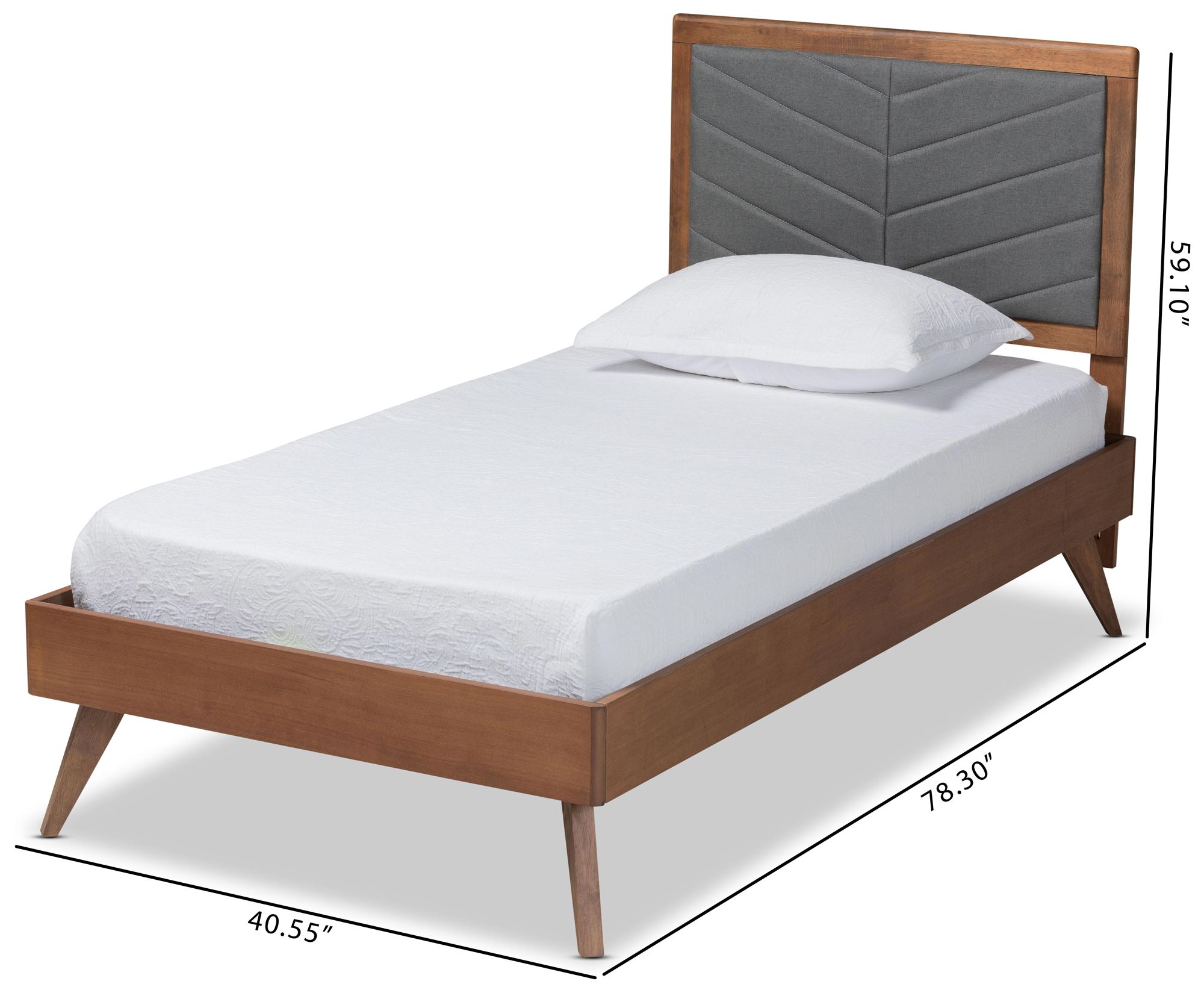 Roze Dark Gray Fabric Walnut Brown Twin Size Platform Bed in scene