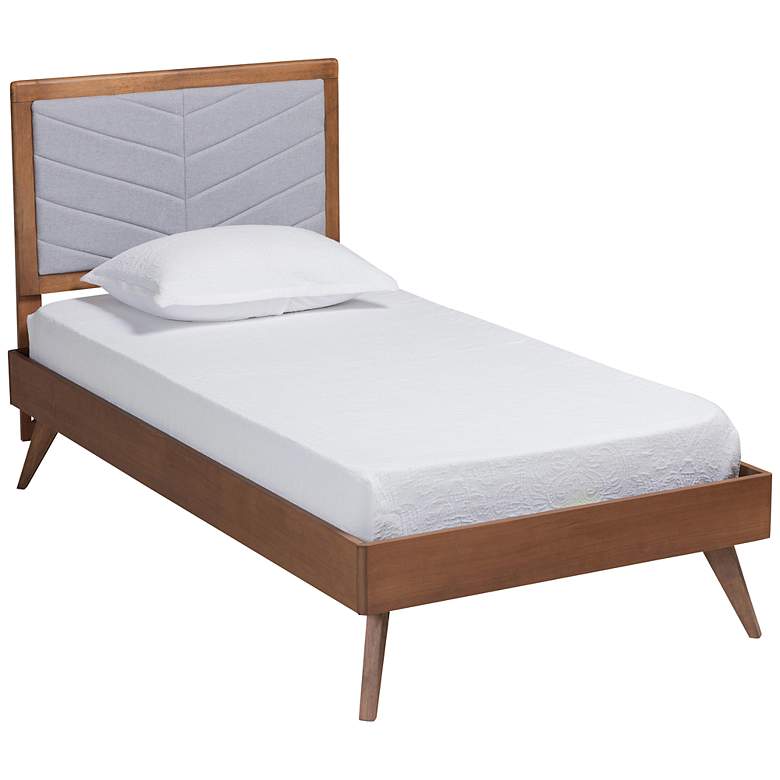Image 2 Roze Light Gray Fabric Walnut Brown Twin Size Platform Bed
