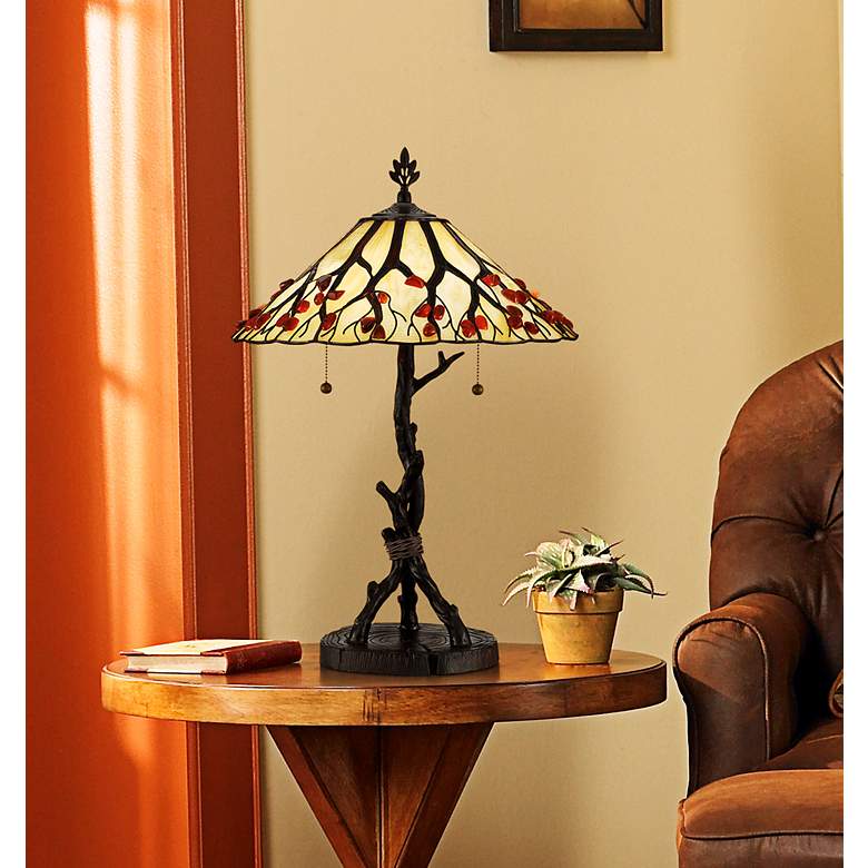 Image 1 Quoizel Naturals Collection Whispering Wood Tiffany-Style Table Lamp in scene