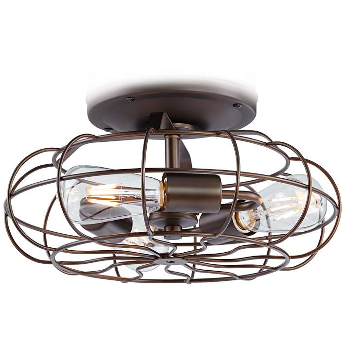 Rubbed Bronze Vintage Cage Led Ceiling Fan Light Kit 19r82 Lamps Plus