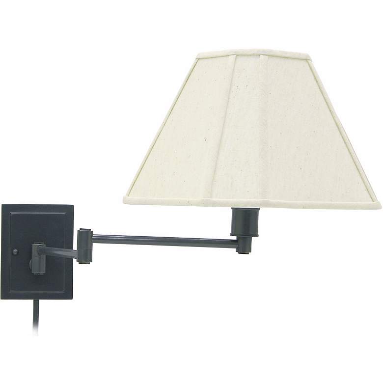 Image 1 Rubbed Bronze With Beige Shade Plug-In Swing Arm Wall Lamp