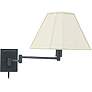 Rubbed Bronze With Beige Shade Plug-In Swing Arm Wall Lamp