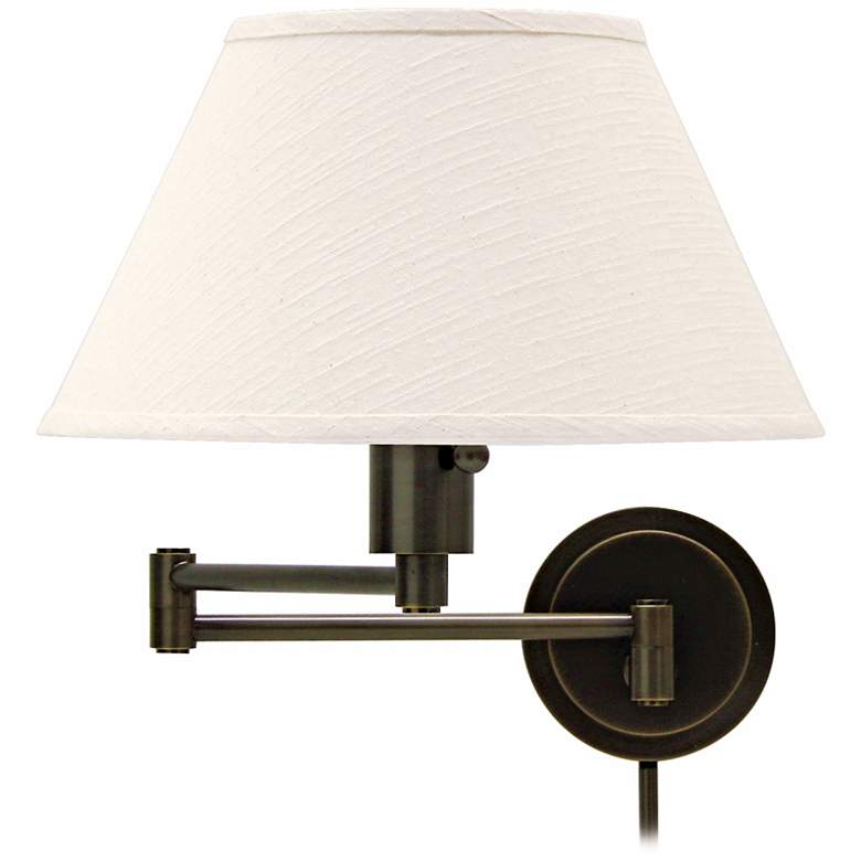 Image 2 Rubbed Bronze With Ivory Shade Plug-In Swing Arm Wall Lamp