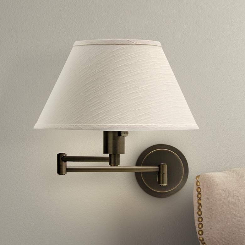 Image 1 Rubbed Bronze With Ivory Shade Plug-In Swing Arm Wall Lamp