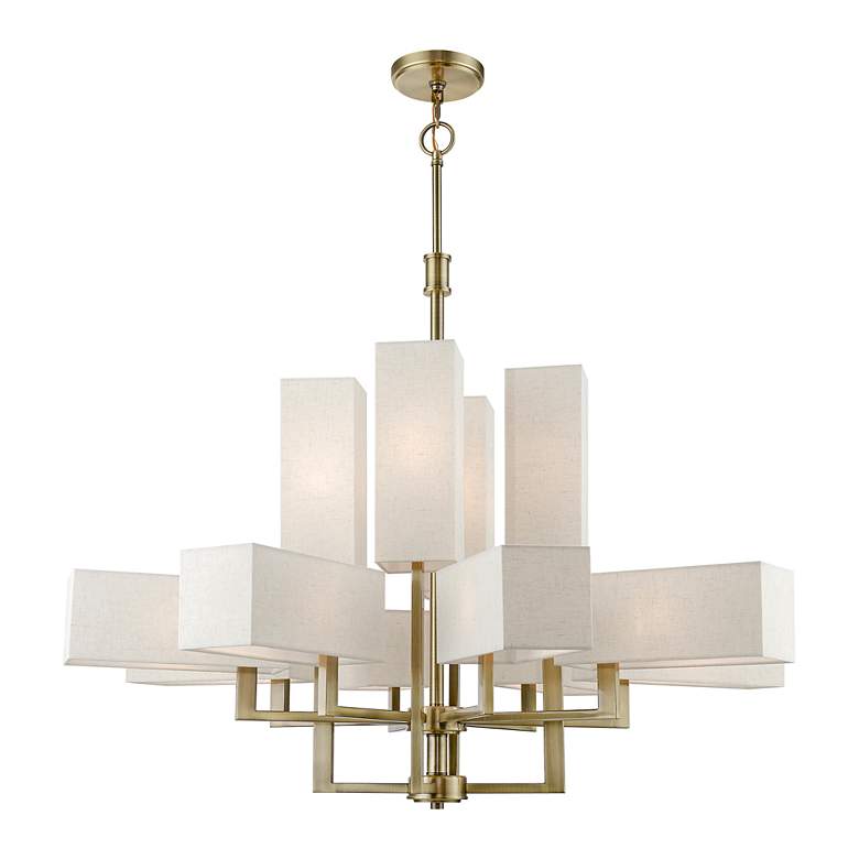 Image 6 Rubix 12 Light Antique Brass Extra Large Foyer Chandelier more views