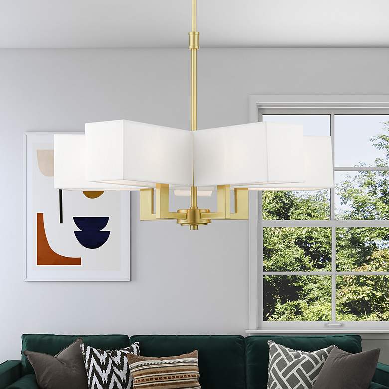 Image 1 Rubix 5 Light Satin Brass Chandelier