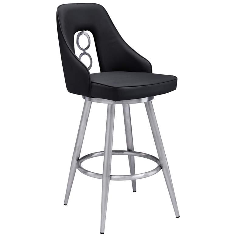 Image 1 Ruby 26 in. Swivel Barstool in Brushed Stainless Steel Finish, Black