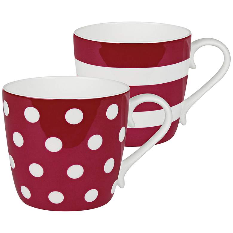 Image 1 Ruby Red Dots and Stripes 2-Piece Porcelain Mug Set
