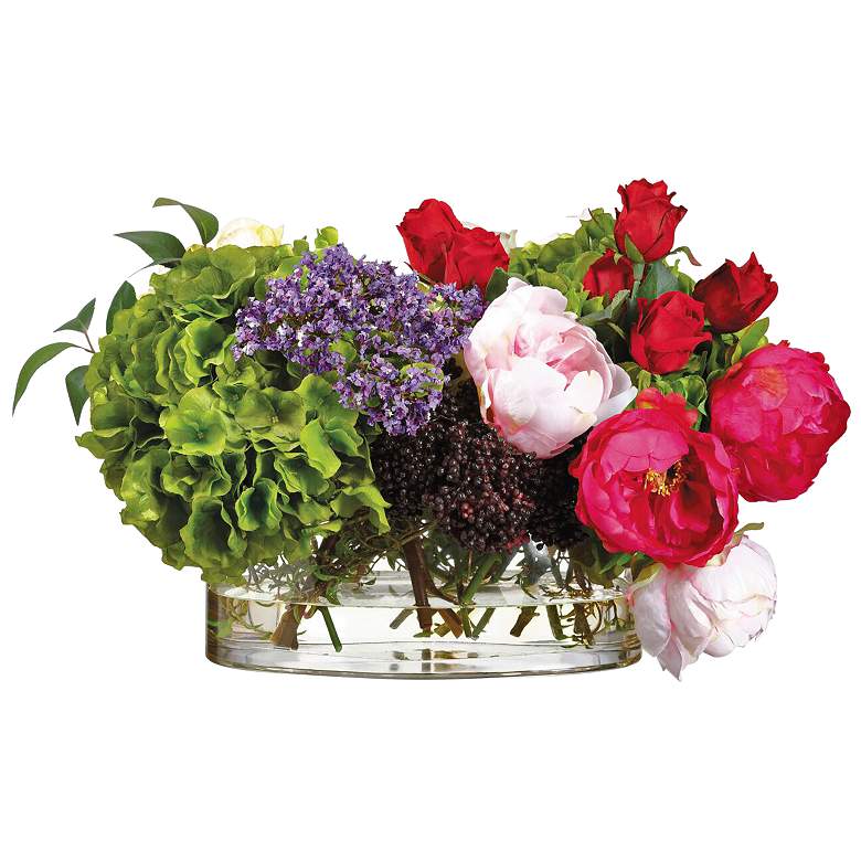 Image 1 Ruby Rose and Green Hydrangea 22" Wide Faux Flowers in Vase