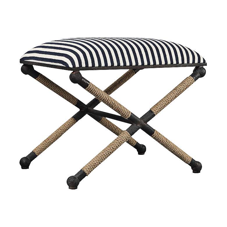 Image 1 Ruddock 23 3/4 inch Wide Navy Blue and White Striped Ottoman 