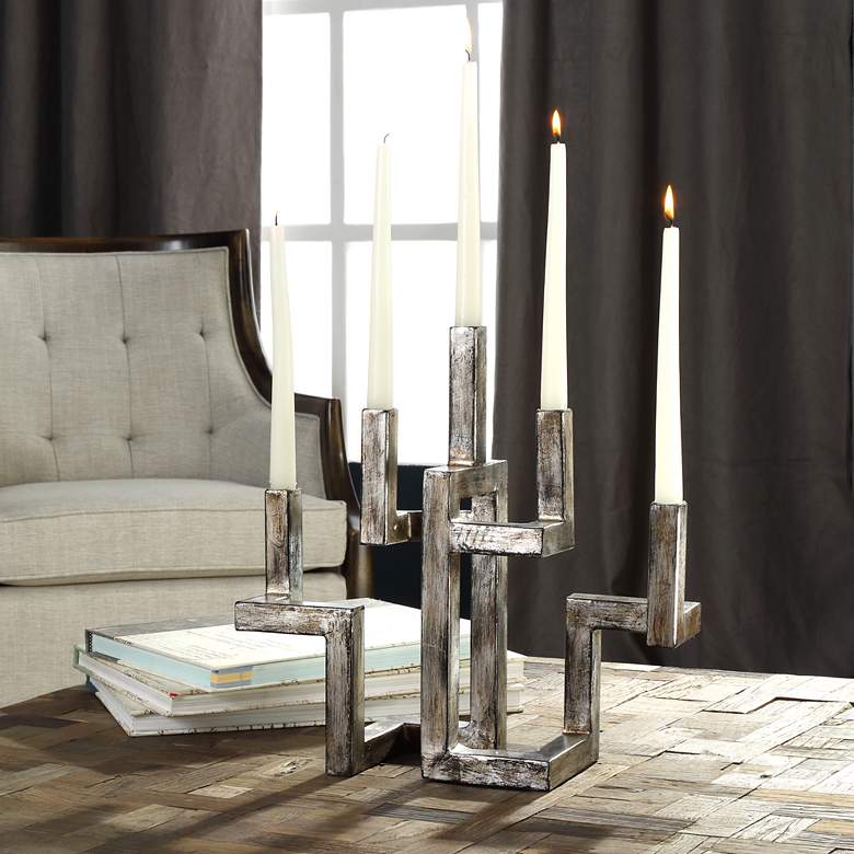 Image 1 Rudra Antiqued Silver Taper Candelabra Candle Holder
