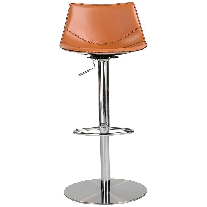 Rudy Cognac Leather Adjustable Swivel Stool #741G9 Lamps Plus