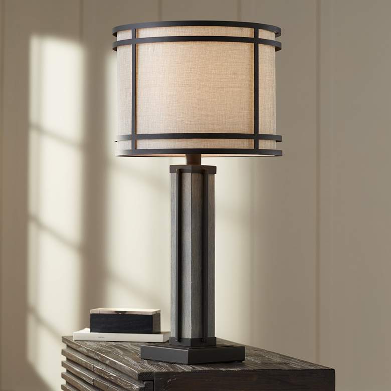 Image 1 Rudy Dark Bronze and Gray Wood Column Table Lamp