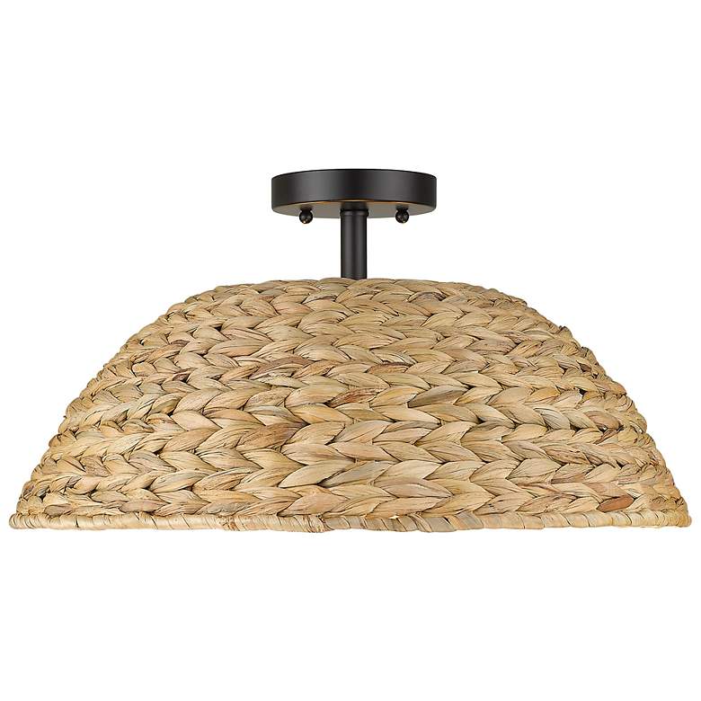Image 3 Rue 18 3/4" Wide Matte Black 3-Light Semi-Flush With Woven Sweet Grass more views