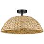 4_Rue 18 3/4" Wide Matte Black 3-Light Semi-Flush With Woven Sweet Grass more views