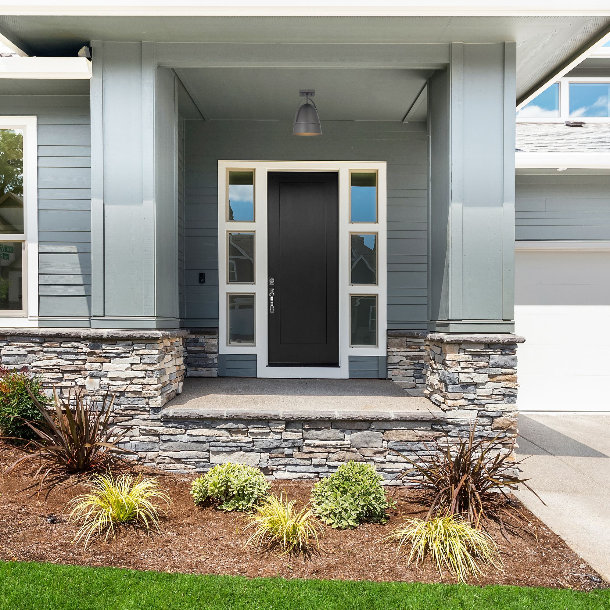 Image 3 Rue 18 in. 1-Light Black Modern Outdoor Semi Flush Mount with Metal Shade more views