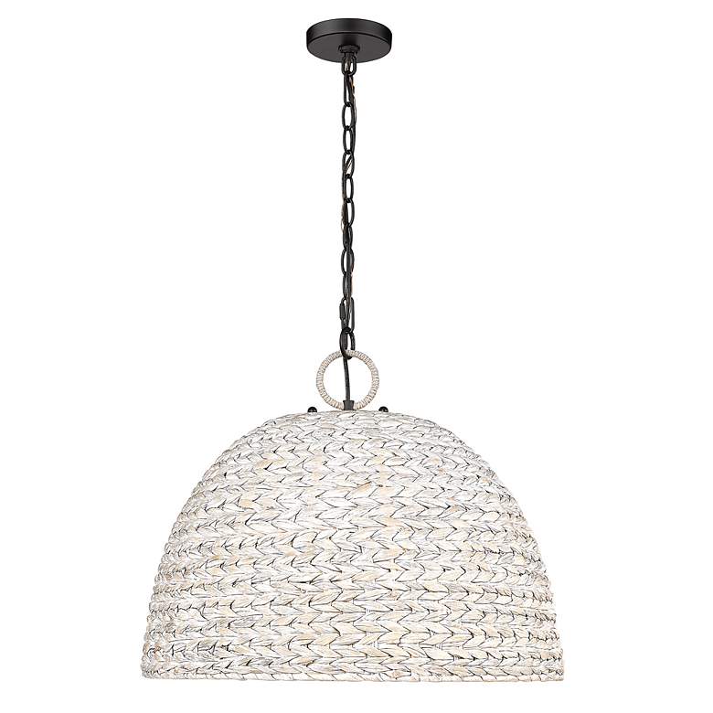 Image 3 Rue 21"W Matte Black and Painted Sweet Grass Pendant Light more views