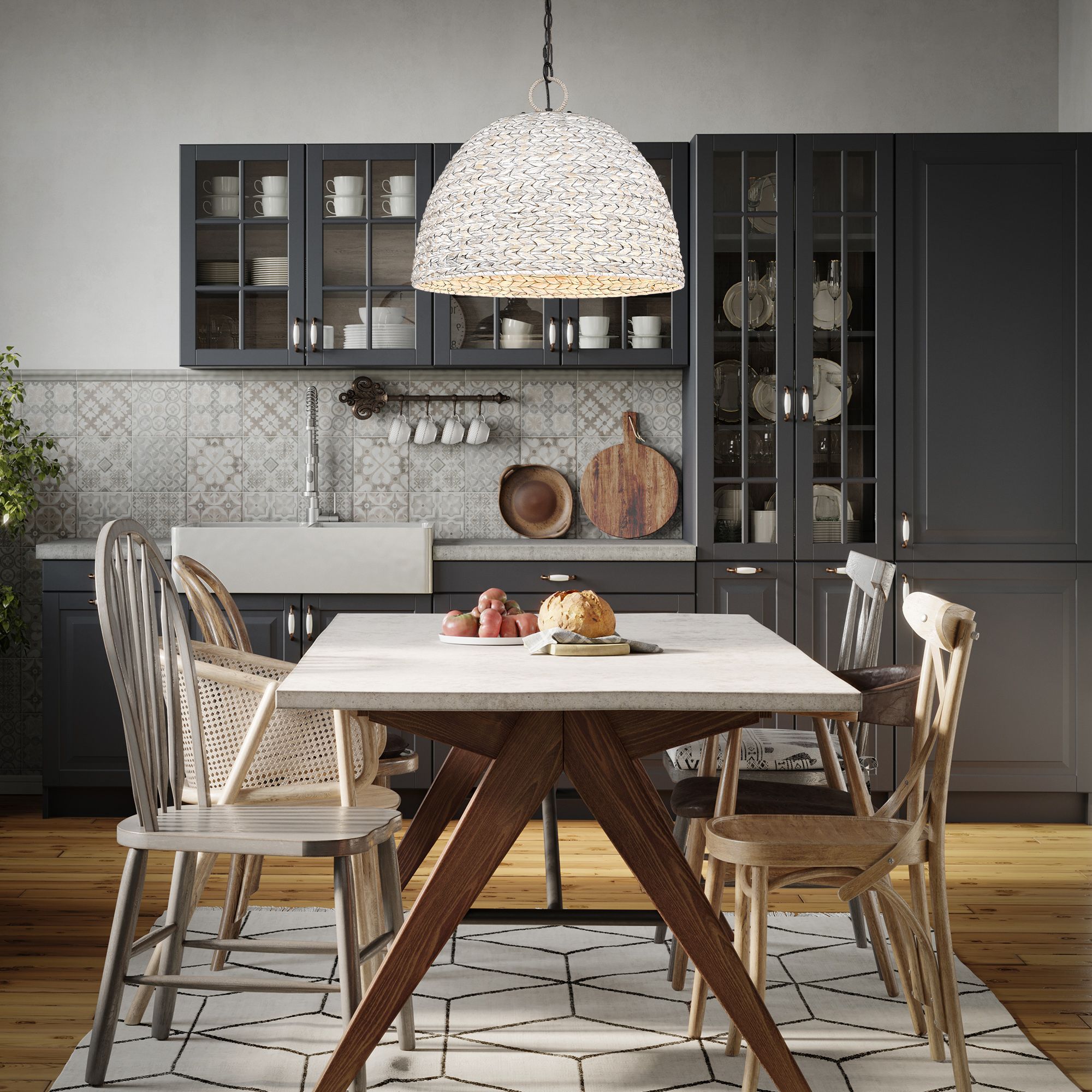 Image 7 Rue 21"W Matte Black and Painted Sweet Grass Pendant Light more views