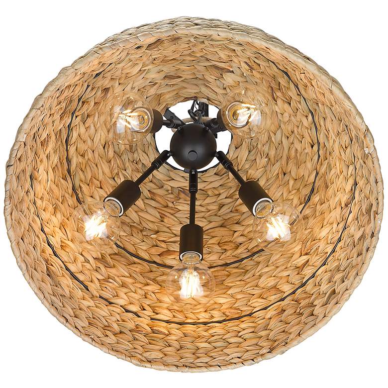 Image 3 Rue 21"W Matte Black Woven Sweet Grass Dome Pendant Light more views