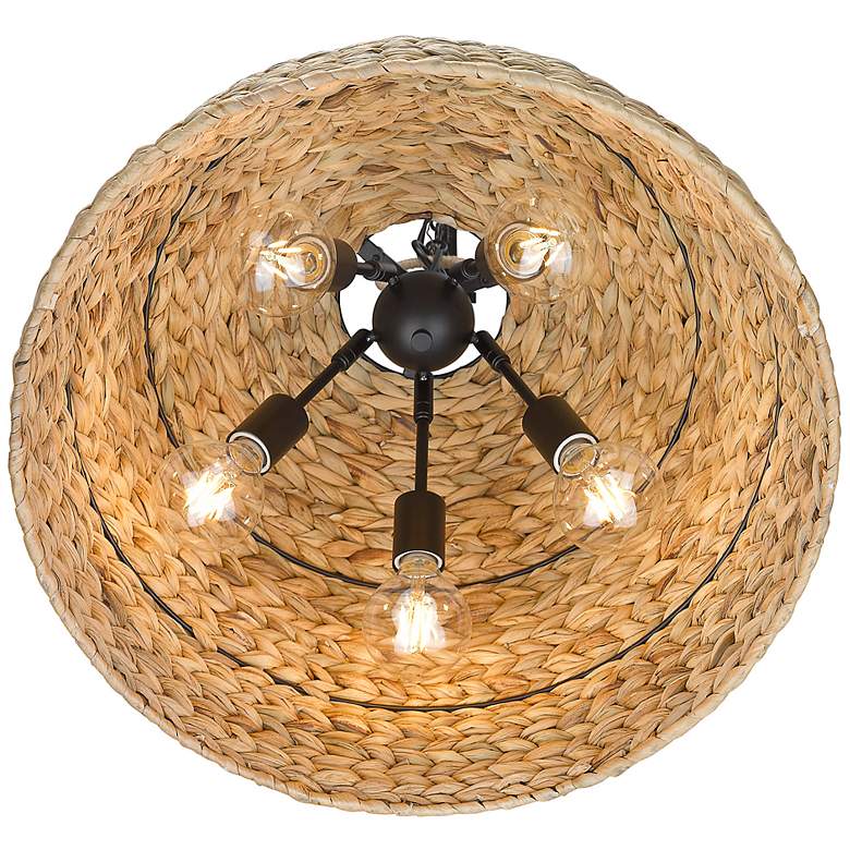 Image 3 Rue 21 inchW Matte Black Woven Sweet Grass Dome Pendant Light more views