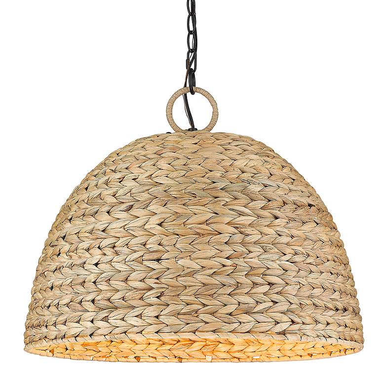 Image 4 Rue 21"W Matte Black Woven Sweet Grass Dome Pendant Light more views