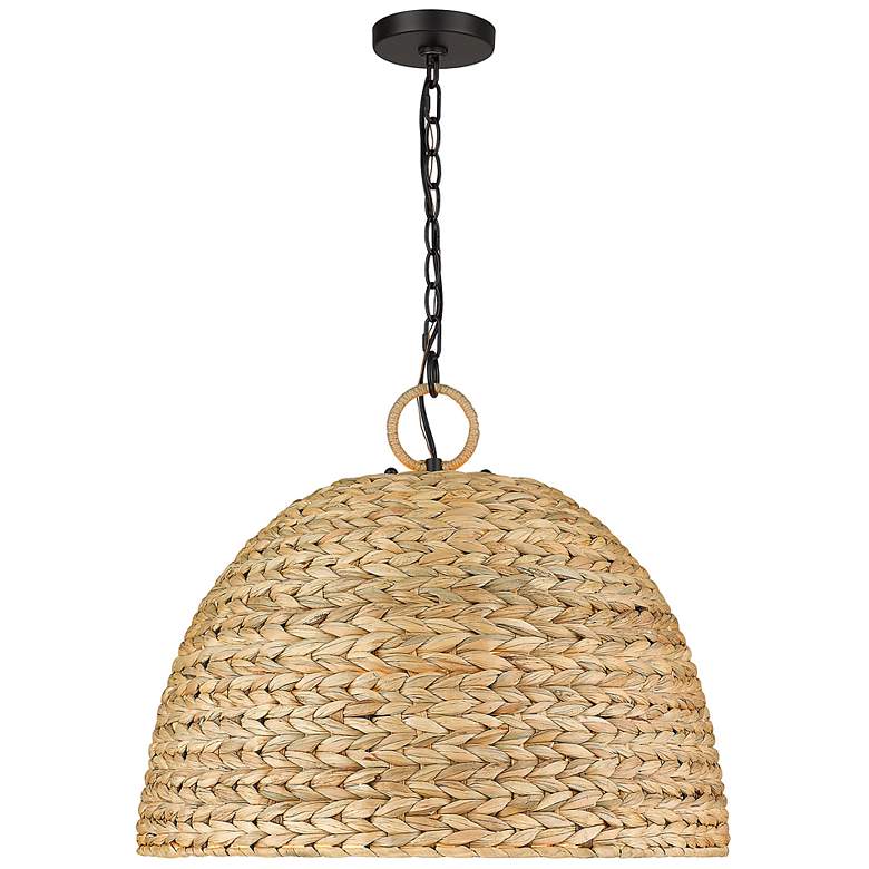 Image 5 Rue 21"W Matte Black Woven Sweet Grass Dome Pendant Light more views