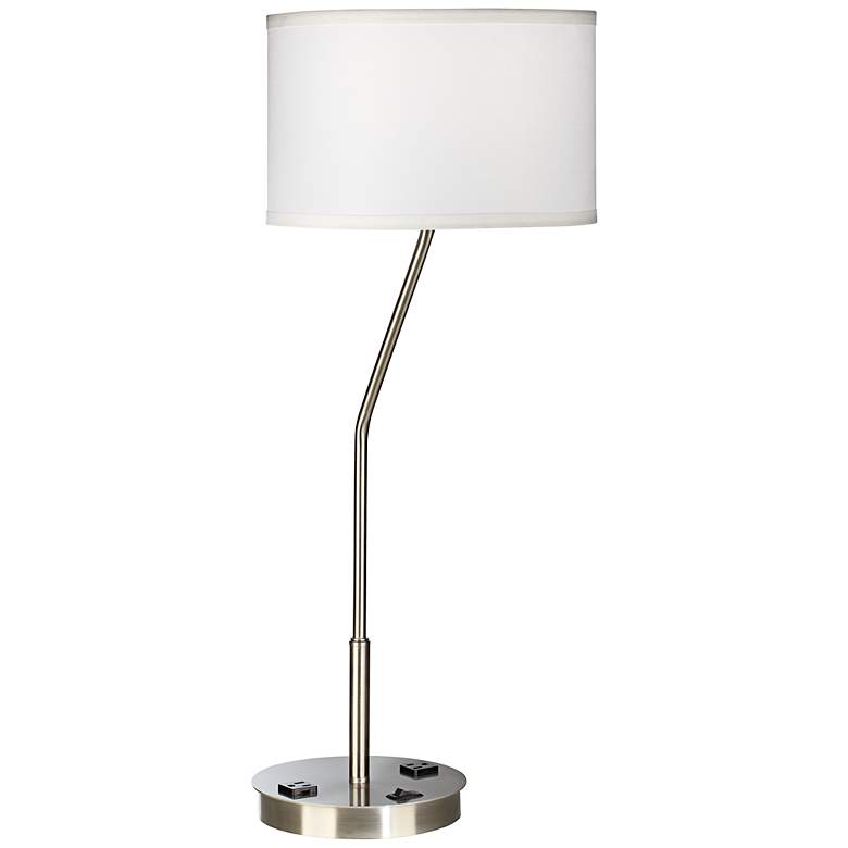 Image 1 Rue Brushed Steel USB Port Table Lamp with Power Outlets