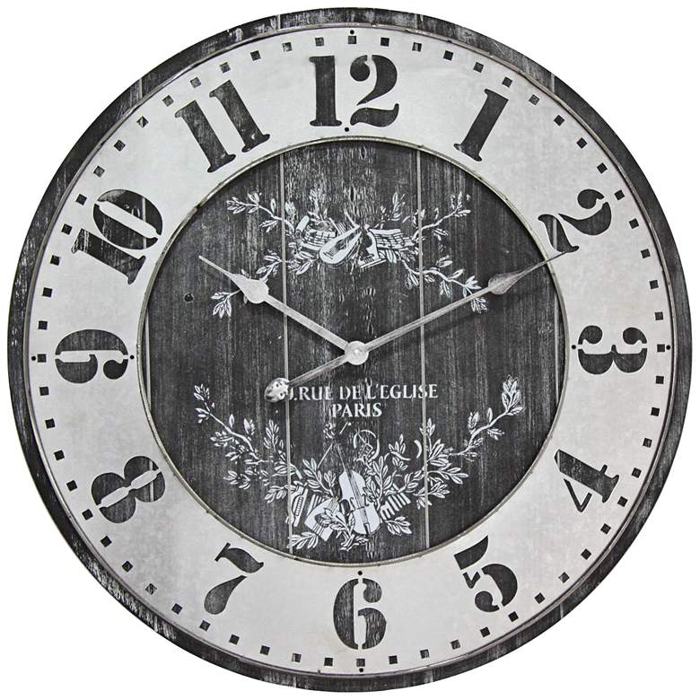 Image 1 Rue De L&#39;Elise Black 26 3/4 inch Round Wall Clock