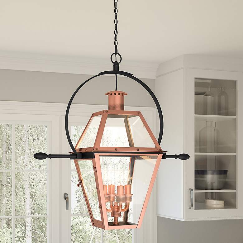Image 2 Rue De Royal 29.5 inch Wide 4-Light Aged Copper Lantern Pendant