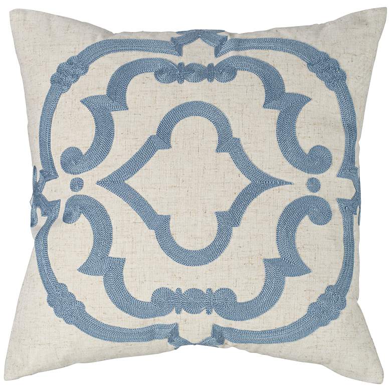 Image 1 Rue Secret 17 inch Square Blue Embroidered Down Pillow