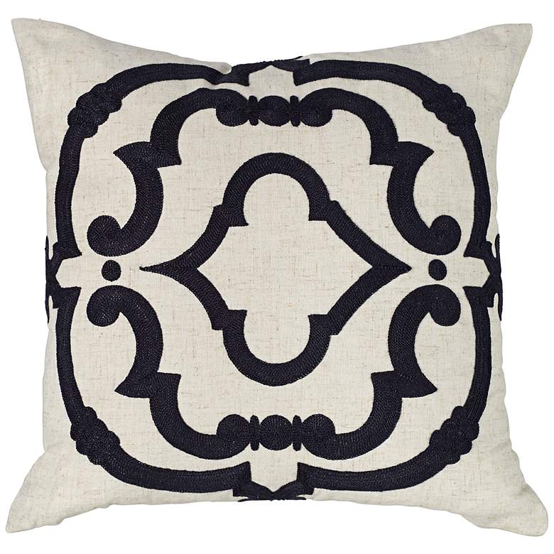 Image 1 Rue Secret 17 inch Square Navy Blue Embroidered Down Pillow
