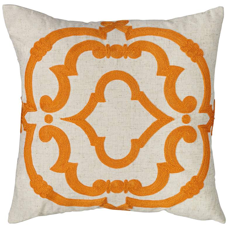 Image 1 Rue Secret 17 inch Square Orange Embroidered Down Pillow