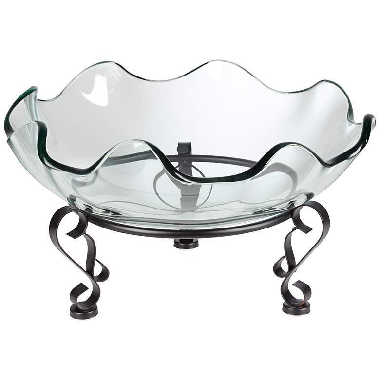 Image 1 Ruffle 15 1/2 inch Wide Glass Bowl on Iron Scroll Stand