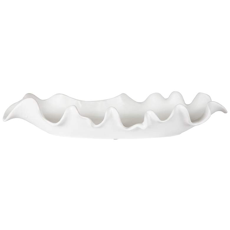 Image 1 Ruffled 24 inch Wide Matte White Glaze Ceramic Feather Bowl